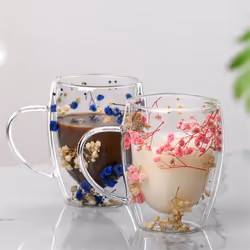 Full Star Dried Flower Milk Coffee Glass 350ml Household Cup B