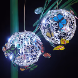 Garden Hanging Round Ball Light with Butterfly with Weaving Lamp B