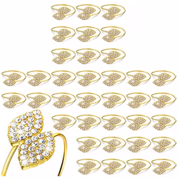 100pcs Napkin Rings,Leaves Napkin Holders Rhinestone Napkin Buckle-A