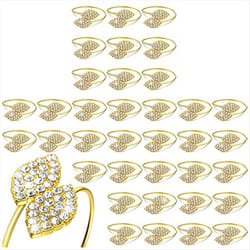 100pcs Napkin Rings,Leaves Napkin Holders Rhinestone Napkin Buckle-A