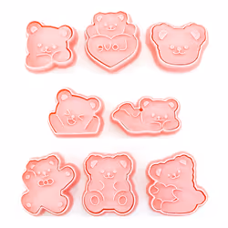 8Pcs Cute Bear Shape Biscuit Mold Set Cookie Plunger Hand Pressure