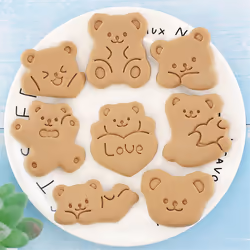8Pcs Cute Bear Shape Biscuit Mold Set Cookie Plunger Hand Pressure