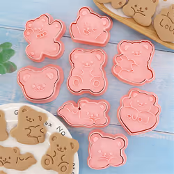 8Pcs Cute Bear Shape Biscuit Mold Set Cookie Plunger Hand Pressure