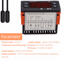 ETC-974 Digital Temperature Controller Alarm 220V Sensor