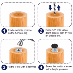 32 PCS M6 Thread Adjustable Furniture Levelers Screw in Chair Feet
