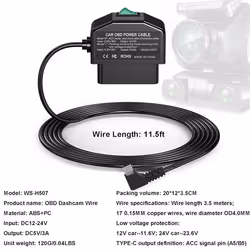 Dash Cam OBD Hardwire kit,with OBD Power Cable 12-24V to 5V/3A