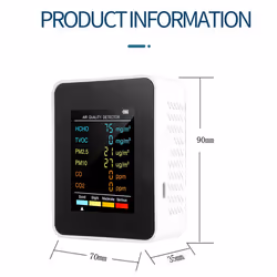 6 in 1 PM2.5 PM10 HCHO TVOC CO CO2 Air Quality Detector,Black