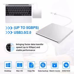 USB External CD/DVD Drive Type C Portable Drive-Free CD ,Silver