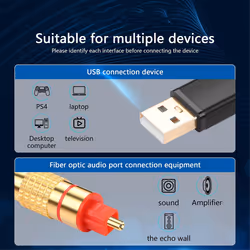 USB to Optical Audio Adapter USB A to Fiber Optic Audio SPDIF Port