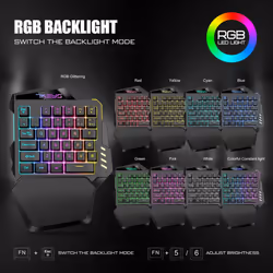 One Hand Wireless Gaming RGB Backlit Keyboard for PC