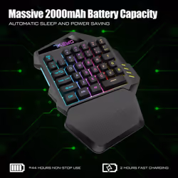 One Hand Wireless Gaming RGB Backlit Keyboard for PC