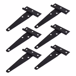 6 PCS 4 Inch T-Strap Black Hinges for , Fence and Barn Gates