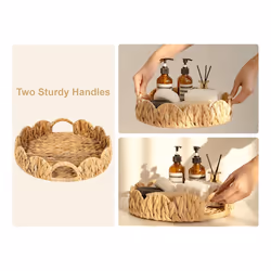 Scalloped Edge Round Tray, Round Serving Tray with Built-in Handles