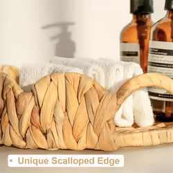 Scalloped Edge Round Tray, Round Serving Tray with Built-in Handles