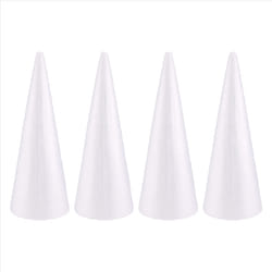 Foam Cones for DIY Crafts, White Polystyrene (4.5 x 13.5 In, 4 Pack)