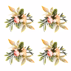 Double Rose Napkin Rings Set of 4, Pink Flower Napkin Rings