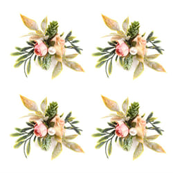 Double Rose Napkin Rings Set of 4, Pink Flower Napkin Rings