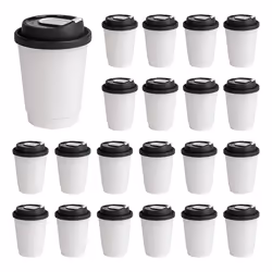 Double-Layer Disposable Coffee Cups with Lids, Insulated Paper Cups