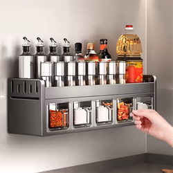 Wall-Mounted Stainless Steel Spice Rack - Multi-Functional Storage