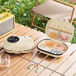 2pcs Portable Weekly Pill Organizer Box 10.5x8.2x3.7cm