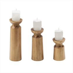 3PCS Natural Wooden Candle Holders, Retro Style Wedding Candlesticks