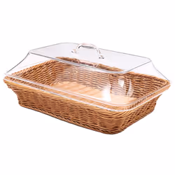 Woven Rattan Basket with Lid - Polypropylene Food Serving Basket