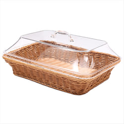 Woven Rattan Basket with Lid - Polypropylene Food Serving Basket