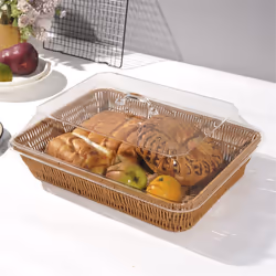 Woven Rattan Basket with Lid - Polypropylene Food Serving Basket