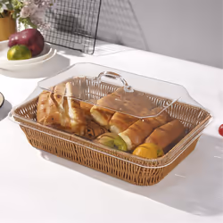 Woven Rattan Basket with Lid - Polypropylene Food Serving Basket