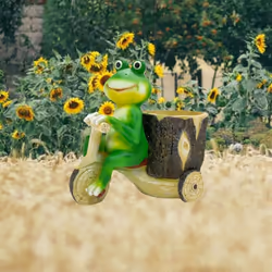 Frog Pulling Cart Decoration, Frog Sculpture, Animal Flower Pot