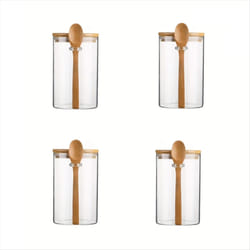 Transparent Glass Candy Jar with Sealed Bamboo Lid and Spoon