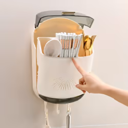 Wall-Mounted Kitchen Cutlery Storage Box with Lid