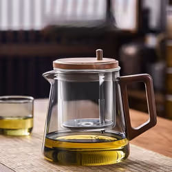 Elegant Chinese Tea Set - Transparent Teapot with Walnut Base