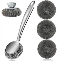 Steel Wool Scrubber Dish Brush with Handle, Cleaning Scrubber Set,