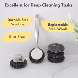 Steel Wool Scrubber Dish Brush with Handle, Cleaning Scrubber Set,