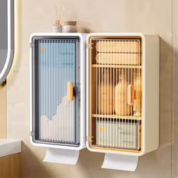 Wall-Mounted Bathroom Shelf with Waterproof Tissue Box B