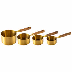 Wooden Handle Stainless Steel Measuring Cups Set for Baking B