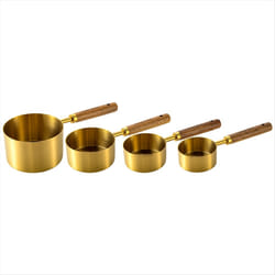 Wooden Handle Stainless Steel Measuring Cups Set for Baking B