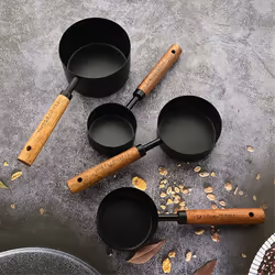 Wooden Handle Stainless Steel Measuring Cups Set for Baking B