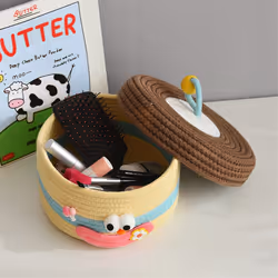 Desktop Storage Basket with Lid Woven Snack Storage Basket A