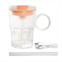 Automatic Stirring Mug - Electric Mixing Coffee Cup with Straw, Cyan