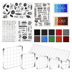 22 Pcs Crafting Stamps Set with Acrylic Stamp Blocks, Silicone Stamps