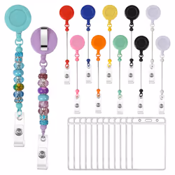 12Set Beadable Retractable Badge Reels Clips with Id Card Holder