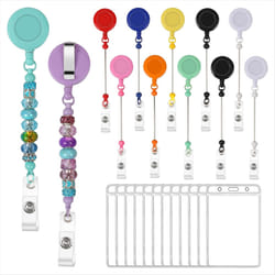 12Set Beadable Retractable Badge Reels Clips with Id Card Holder