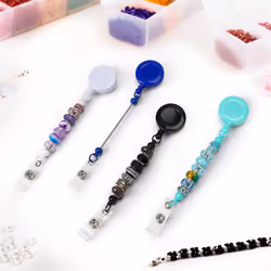 12Set Beadable Retractable Badge Reels Clips with Id Card Holder