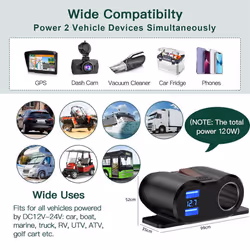 with Voltmeter 12V Car Charger Power Adapter for Marine Truck