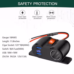 with Voltmeter 12V Car Charger Power Adapter for Marine Truck