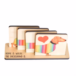 Set of 4 Dachshund Coasters with Holder