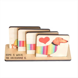 Set of 4 Dachshund Coasters with Holder