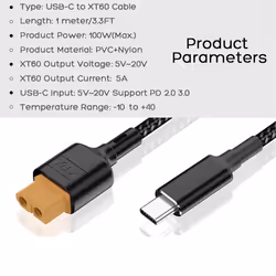 USB-C Type-C to XT60 Charging Cable PD 100W 20V/5A Charging Cable